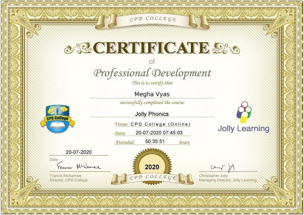 Jolly Phonics Reading is an Education Consultant for Jolly Phonics & Jolly Grammar in Mumbai Borivali.
Education Consultant has certification by JOLLY PHONICS CPD College London