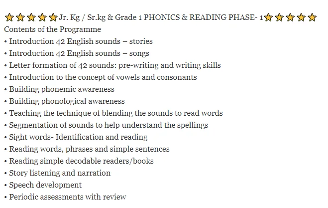 Jolly Phonics Reading Online Live Classes-Grade-LKG / UKG 4-5 Years | Duration of Classes: 10 Months / 2 times a Week / 1 hour - Image 2
