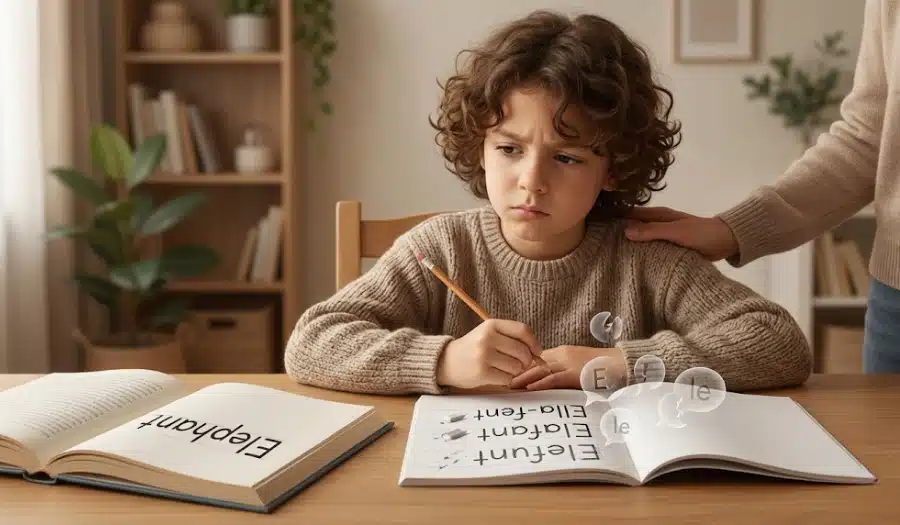 Child struggling to read longer text-heavy book after relying on picture-based reading