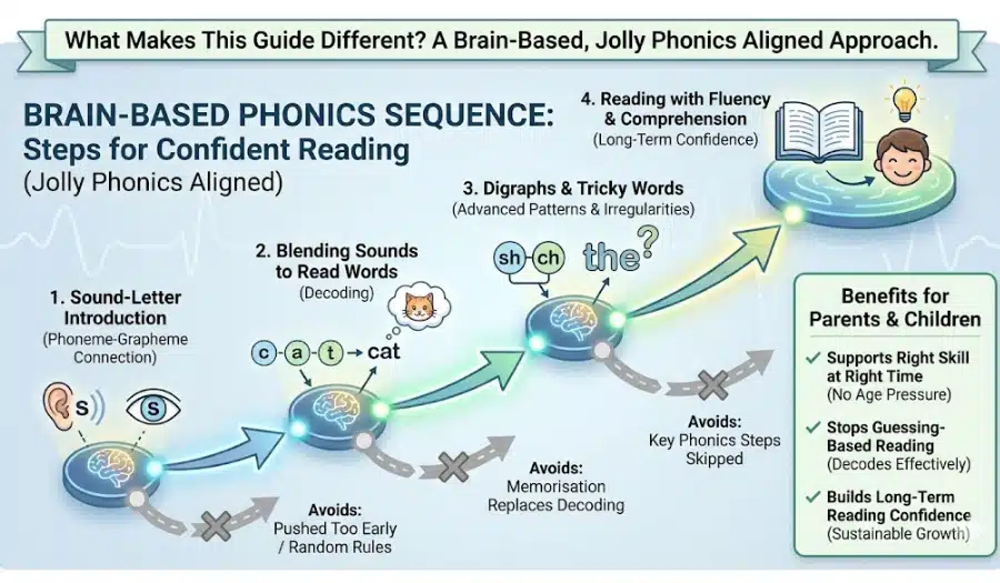 structured phonics learning sequence from sound awareness to fluent reading