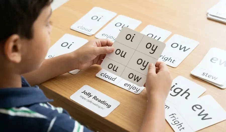 child reading longer words using syllable awareness and phonics